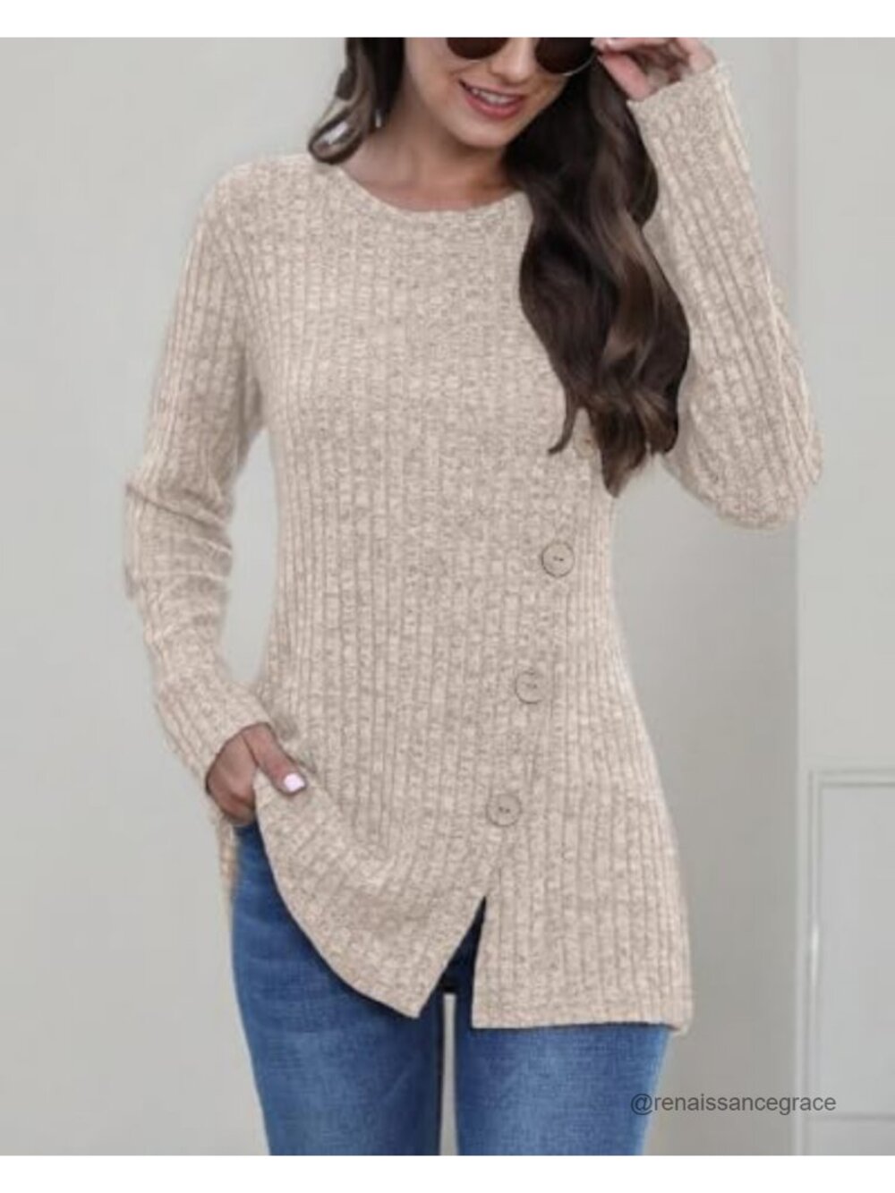 Womens Long Sleeve Crew Neck Lightweight Sweater Loose Casual Tunic Top - Picture 5 of 6